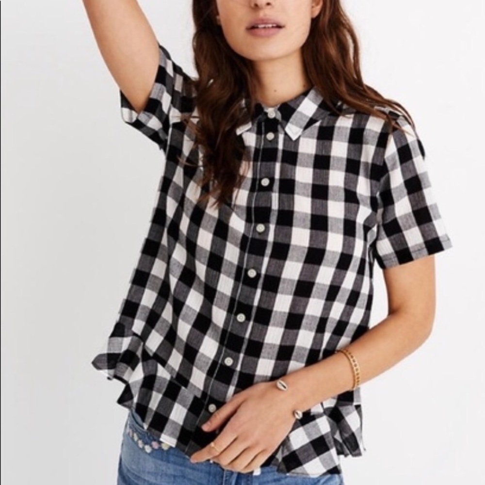 Peplum Button Down Shirt in Gingham